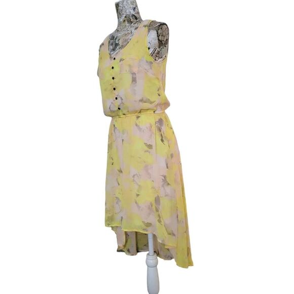 Flowy Pale Yellow and Pink Hi Lo Hem Dress - Picture 5 of 11